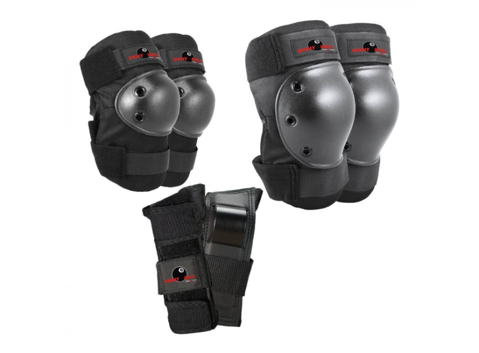 EIGHT BALL PAD SET SKATE ADULT 3PCS BLACK