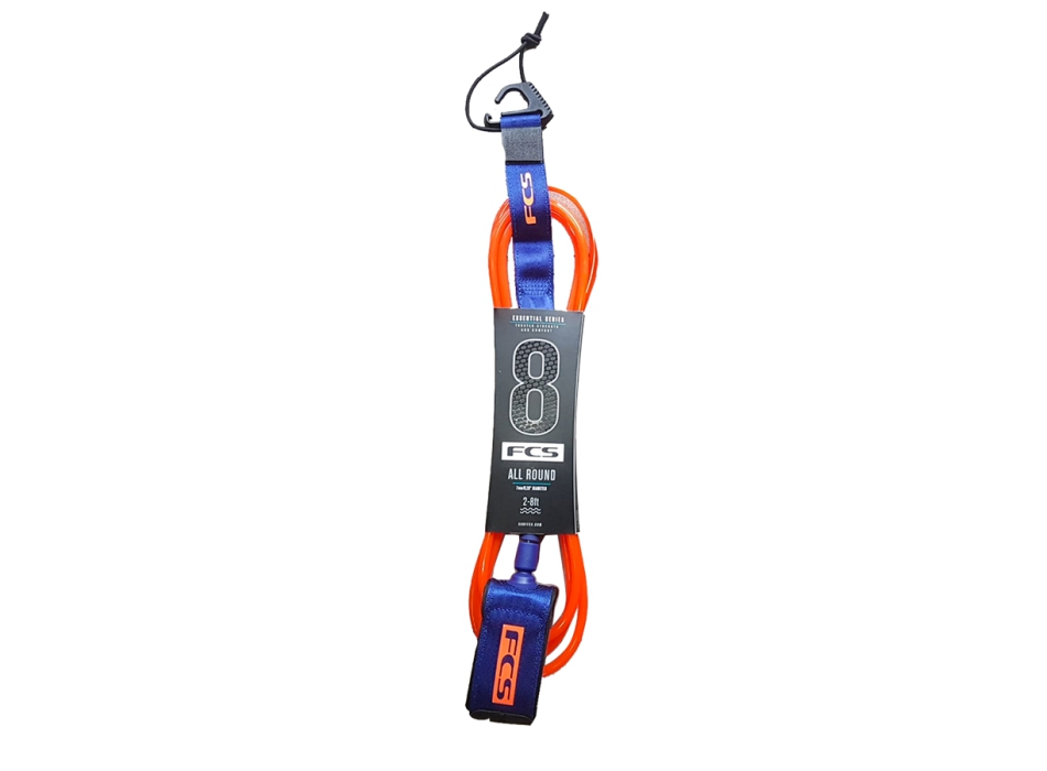 FCS ALL ROUND ESSENTIAL LEASH 8' BLOOD ORANGE NAVY