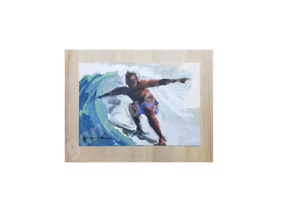 GANADU SURF ART ORIGINAL PAINTINGS TUBE 1 CARDBOARD ON WOODEN TABLE 30X23