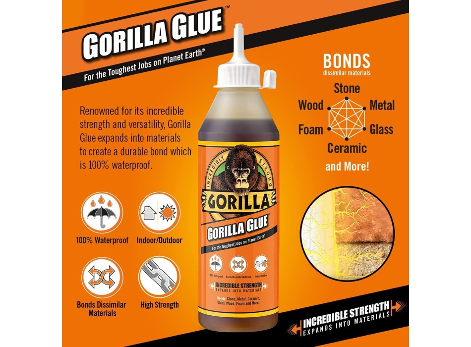 GORILLA GLUE ORIGINAL WATERPROOF PU ADHESIVE FOR SOFTBOARD 250ML
