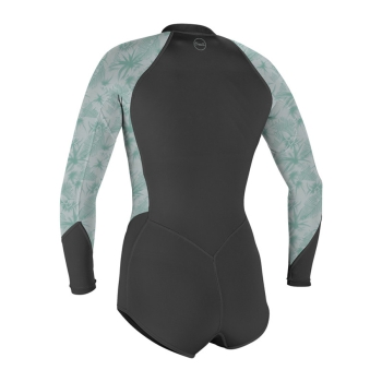 O'NEILL WOMEN'S BAHIA 2/1MM FRONT ZIP SHORT L/S SPRING WETSUIT GRAPHITE MIRAGE OCEAN