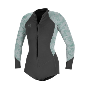 O'NEILL WOMEN'S BAHIA 2/1MM FRONT ZIP SHORT L/S SPRING WETSUIT GRAPHITE MIRAGE OCEAN