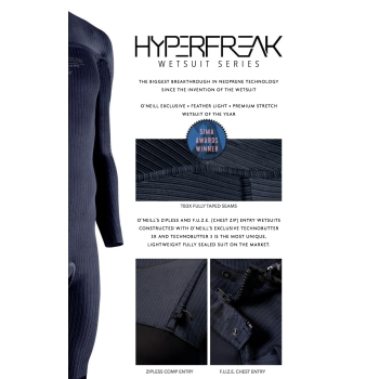 O'NEILL HYPERFREAK 3/2+ FULL WETSUIT CHEST ZIP BLACK