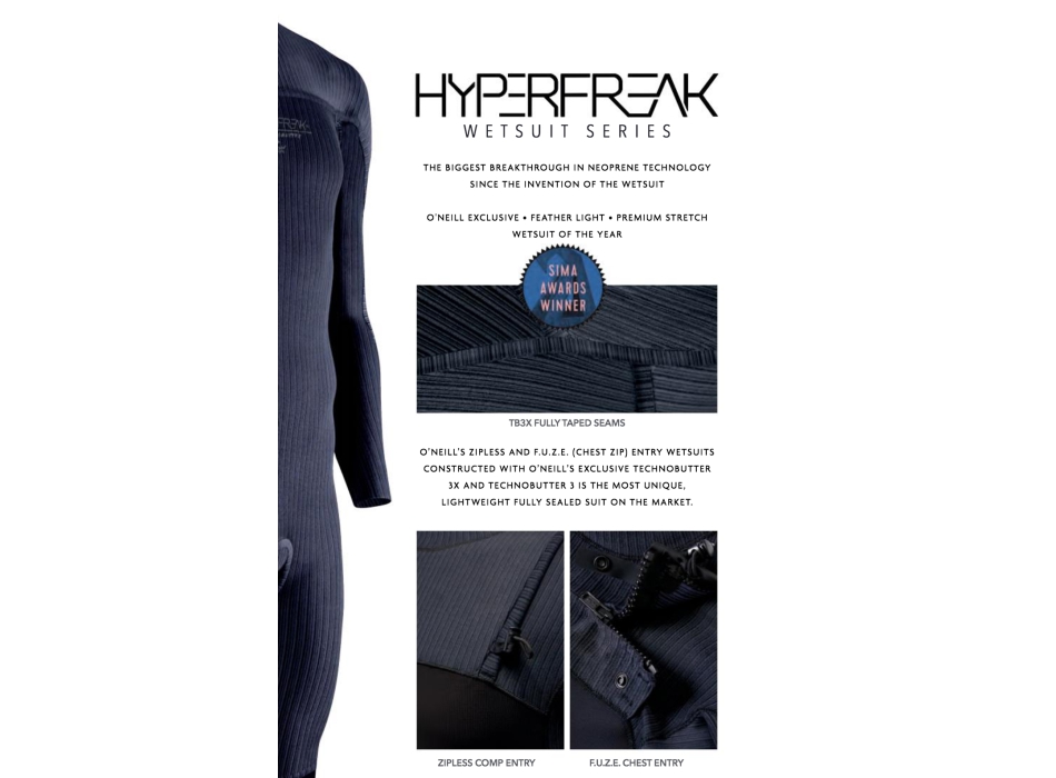 O'NEILL HYPERFREAK 3/2+ FULL WETSUIT CHEST ZIP BLACK