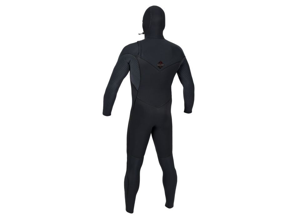 O'NEILL HYPERFREAK FIRE 5/4+ CHEST ZIP WETSUIT BLACK WITH HOOD