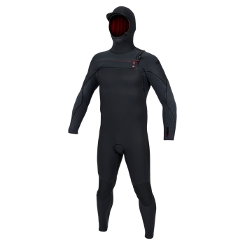 O'NEILL HYPERFREAK FIRE 5/4+ CHEST ZIP WETSUIT BLACK WITH HOOD