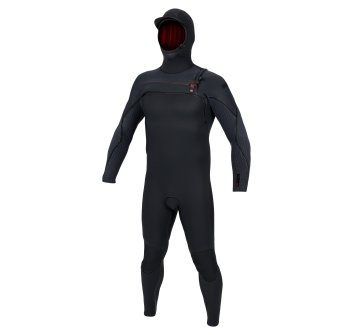 O'NEILL HYPERFREAK FIRE 5/4+ CHEST ZIP WETSUIT BLACK WITH HOOD