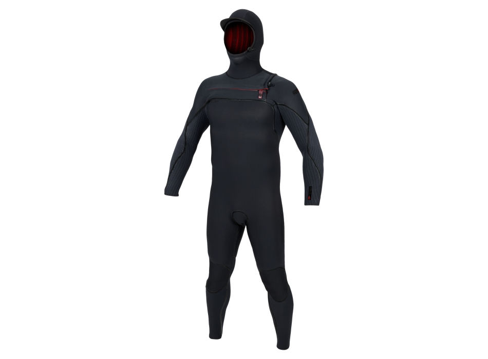 O'NEILL HYPERFREAK FIRE 5/4+ CHEST ZIP WETSUIT BLACK WITH HOOD