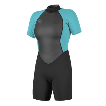 O'NEILL WMS REACTOR II 2MM BACK ZIP S/S WETSUIT BLACK/LIGHT AQUA