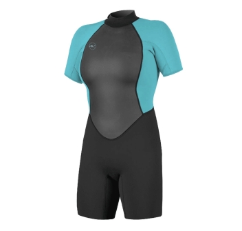 O'NEILL WMS REACTOR II 2MM BACK ZIP S/S WETSUIT BLACK/LIGHT AQUA