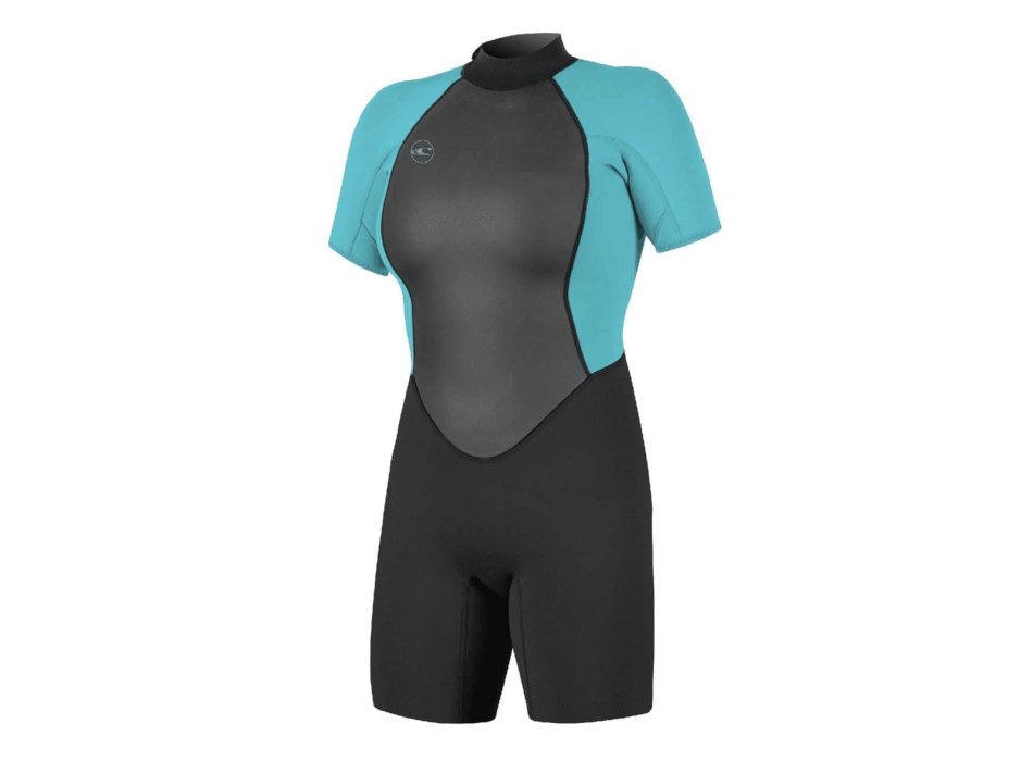 O'NEILL WMS REACTOR II 2MM BACK ZIP S/S WETSUIT BLACK/LIGHT AQUA
