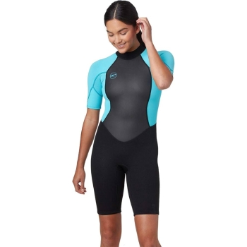 O'NEILL WMS REACTOR II 2MM BACK ZIP S/S WETSUIT BLACK/LIGHT AQUA
