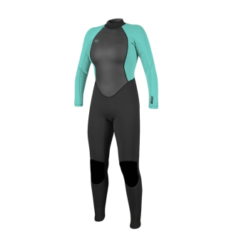 O'NEILL WOMEN'S REACTOR-2 3/2MM BACK ZIP FULL WETSUIT BLACK LIGHT AQUA