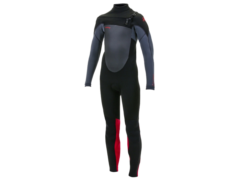 O'NEILL YOUTH EPIC 4/3 FULL WETSUIT CHEST ZIP GUNMETAL BLACK RED