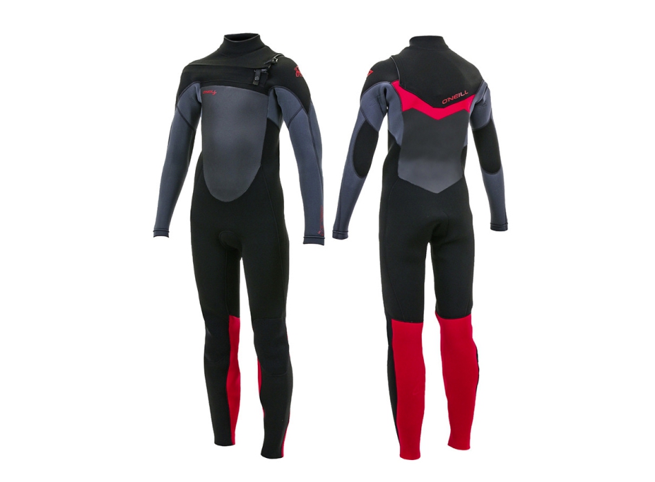 O'NEILL YOUTH EPIC 4/3 FULL WETSUIT CHEST ZIP GUNMETAL BLACK RED