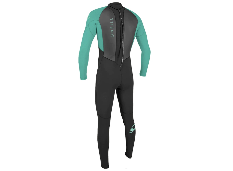 O'NEILL YOUTH REACTOR II 3/2 MM BACK ZIP FULL WETSUIT BLACK LIGHT AQUA