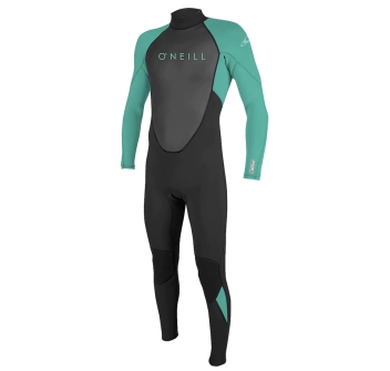 O'NEILL YOUTH REACTOR II 3/2 MM BACK ZIP FULL WETSUIT BLACK LIGHT AQUA