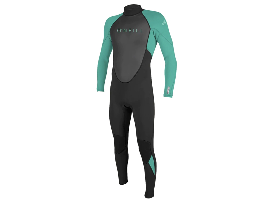 O'NEILL YOUTH REACTOR II 3/2 MM BACK ZIP FULL WETSUIT BLACK LIGHT AQUA