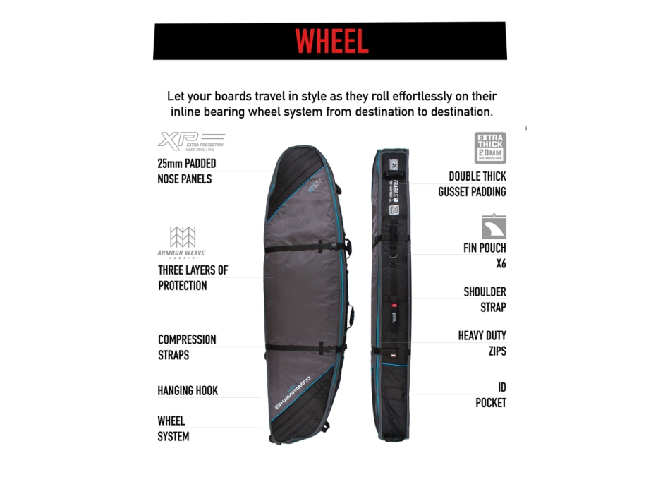OCEAN & EARTH 6'0'' TRIPLE WHEEL SHORTBOARD COVER
