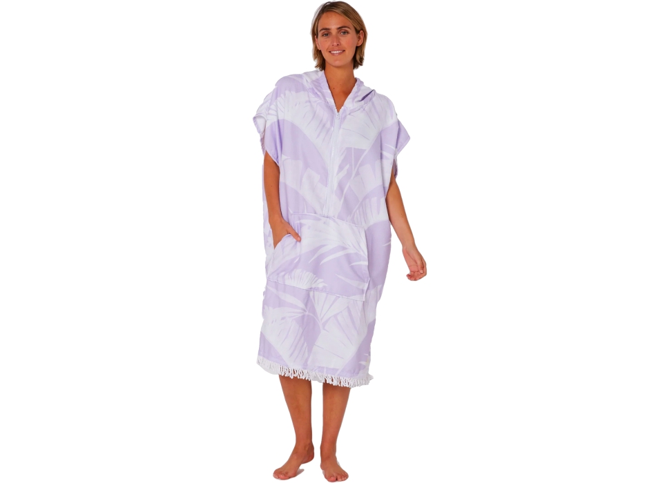 OCEAN & EARTH LADIES HOODED PONCHO MICROFIBRE ZIP VIOLET