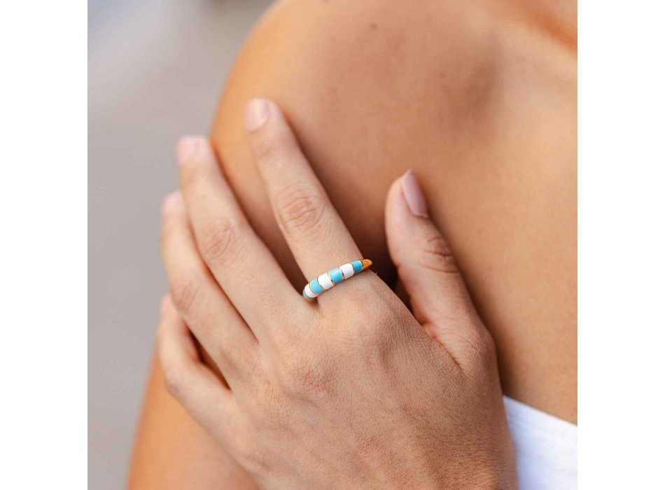 PURA VIDA STRIPED ENAMEL GOLD RING
