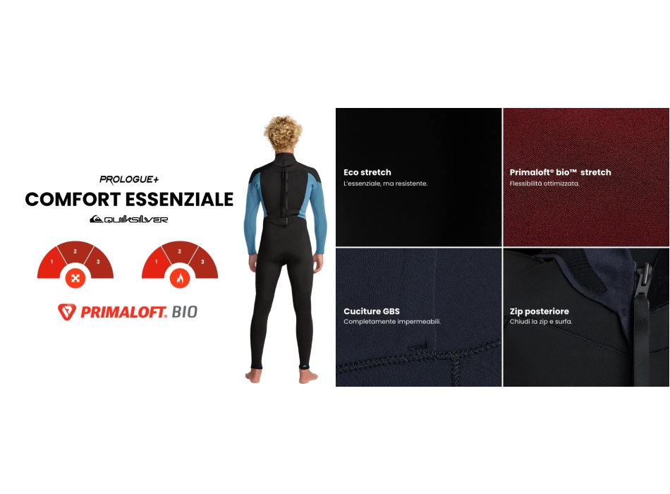 QUIKSILVER 4/3 PROLOGUE+ BACK ZIP WETSUIT PRIMALOFT