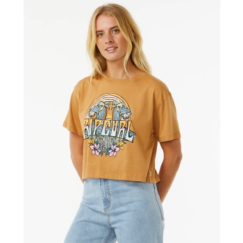 RIP CURL BLOCK PARTY CROP TEE LIGHT BROWN