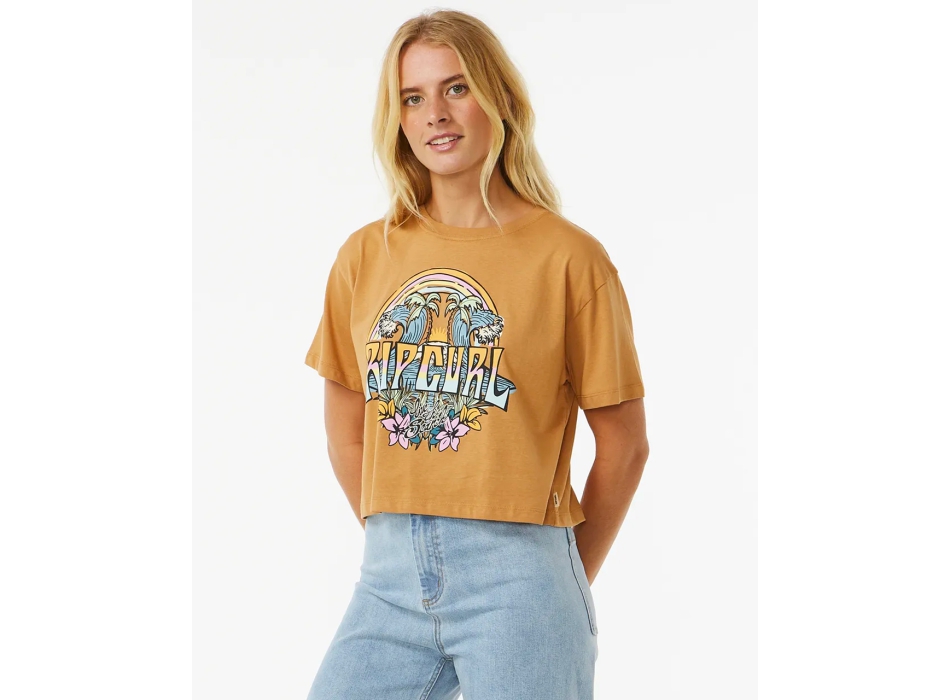 RIP CURL BLOCK PARTY CROP TEE LIGHT BROWN