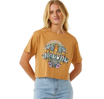 RIP CURL BLOCK PARTY CROP TEE LIGHT BROWN