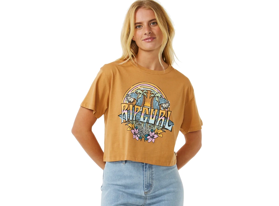 RIP CURL BLOCK PARTY CROP TEE LIGHT BROWN