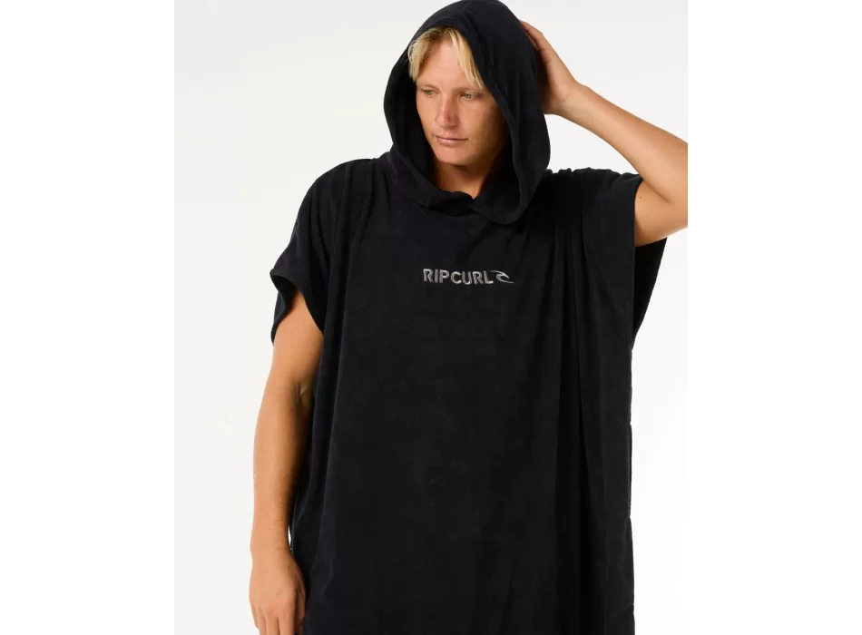 RIP CURL BRAND HOODED PONCHO BLACK GREY