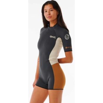 RIP CURL WOMEN DAWN PATROL 2/2 SHORT SLEEVE BACKZIP LIGHT BROWN