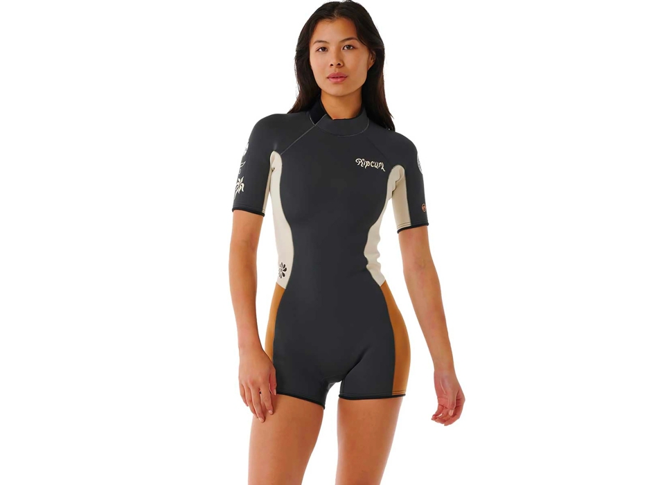 RIP CURL WOMEN DAWN PATROL 2/2 SHORT SLEEVE BACKZIP LIGHT BROWN