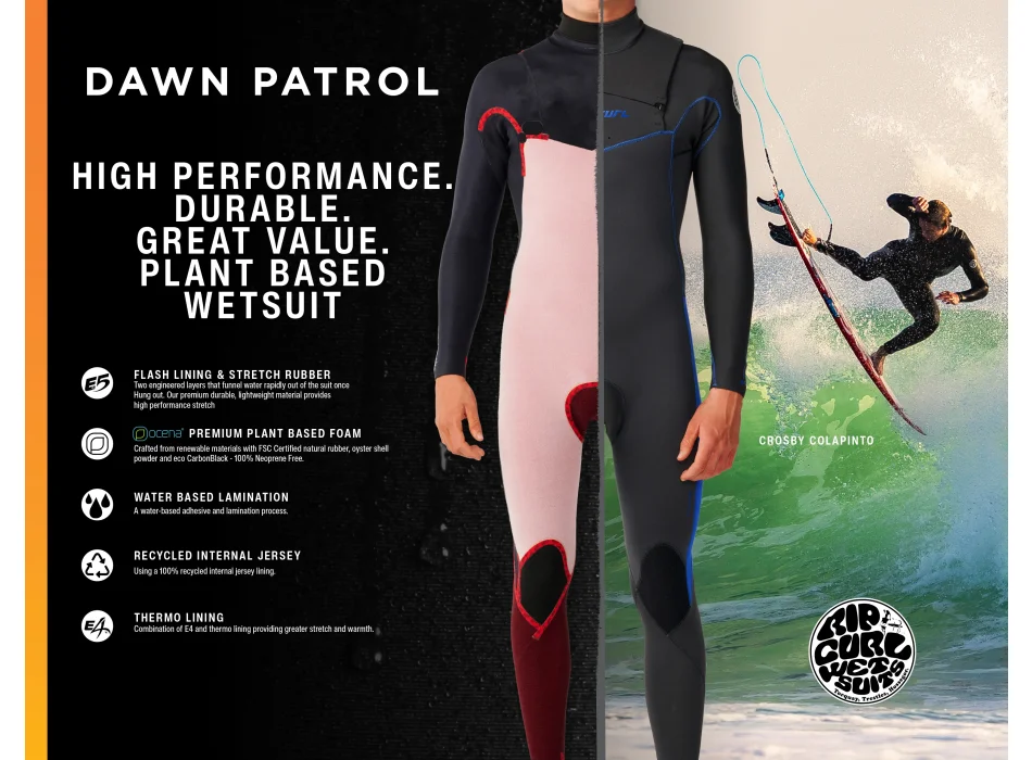RIP CURL DAWN PATROL 4/3 CHEST ZIP WETSUIT BLACK