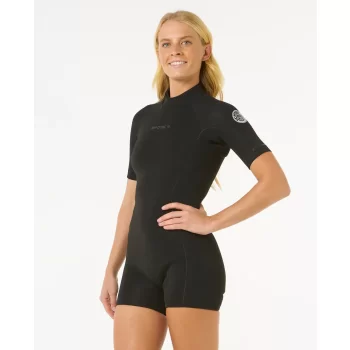 RIP CURL WOMENS DAWN PATROL 2/2 SHORT SLEEVE ECO BACKZIP BLACK