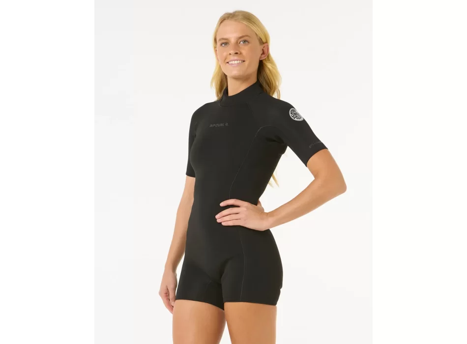RIP CURL WOMENS DAWN PATROL 2/2 SHORT SLEEVE ECO BACKZIP BLACK