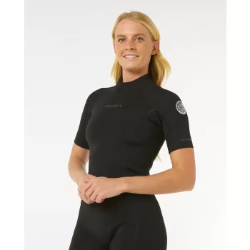 RIP CURL WOMENS DAWN PATROL 2/2 SHORT SLEEVE ECO BACKZIP BLACK