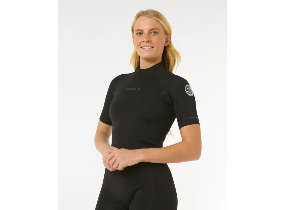 RIP CURL WOMENS DAWN PATROL 2/2 SHORT SLEEVE ECO BACKZIP BLACK