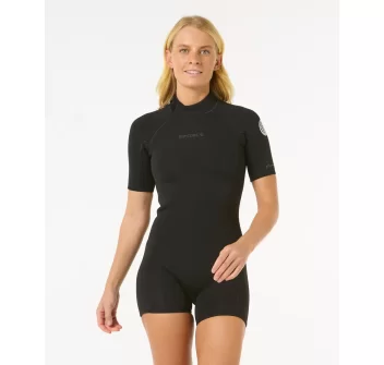 RIP CURL WOMENS DAWN PATROL 2/2 SHORT SLEEVE ECO BACKZIP BLACK
