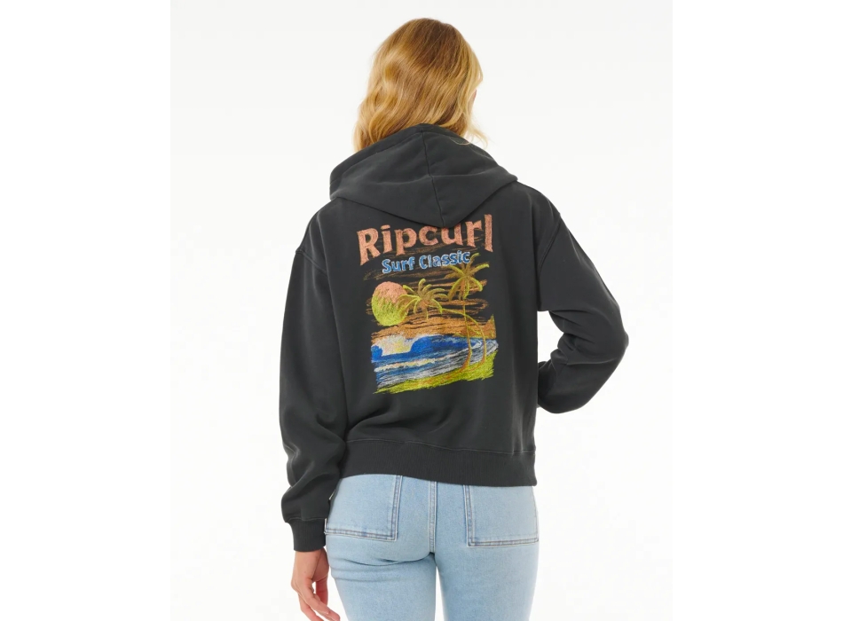 RIP CURL HIGH TIDE SCENIC RELAXED FULL ZIP FLEECE WASHED BLACK