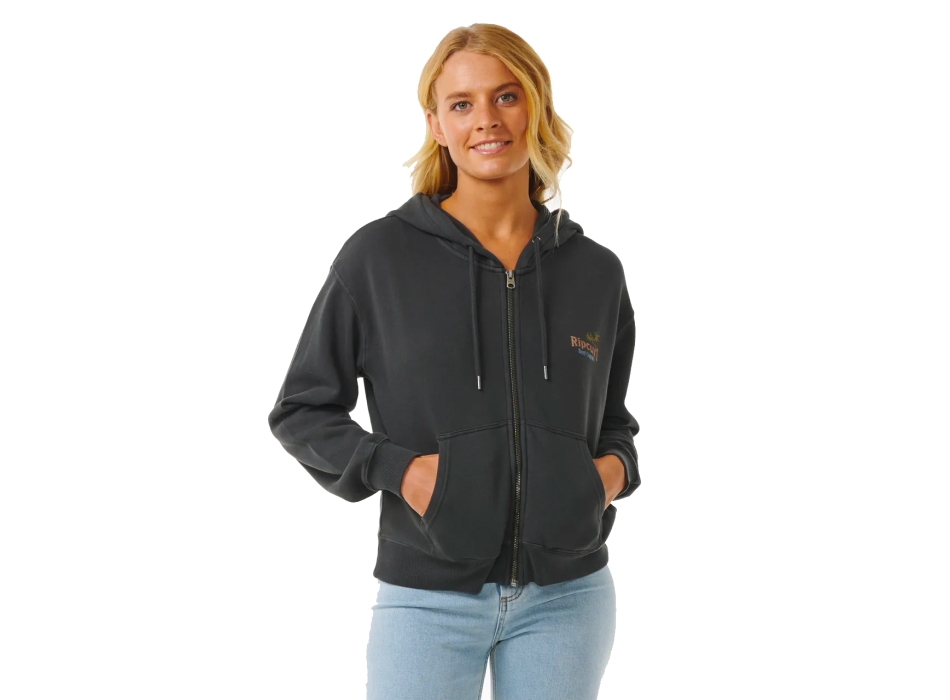 RIP CURL HIGH TIDE SCENIC RELAXED FULL ZIP FLEECE WASHED BLACK