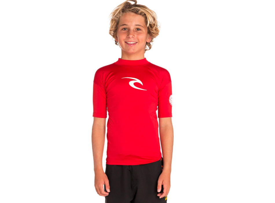 RIP CURL T SHIRT BRAND WAVE UV SHORT SLEEVE UPF50 RED