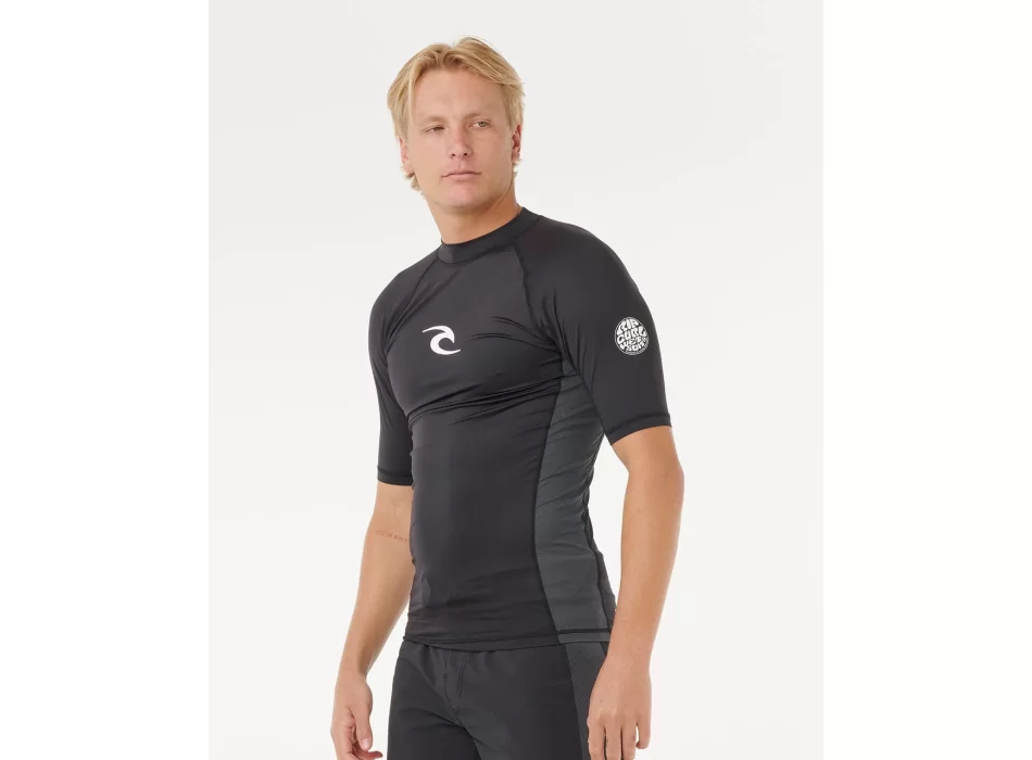 RIP CURL WAVES UV SHORT SLEEVE RASH VEST UPF50+ BLACK 