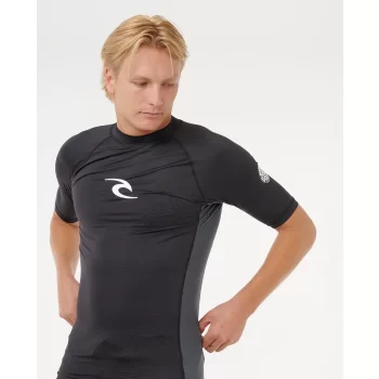 RIP CURL WAVES UV SHORT SLEEVE RASH VEST UPF50+ BLACK 