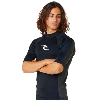 RIP CURL WAVES UV SHORT SLEEVE RASH VEST UPF50+ BLACK 