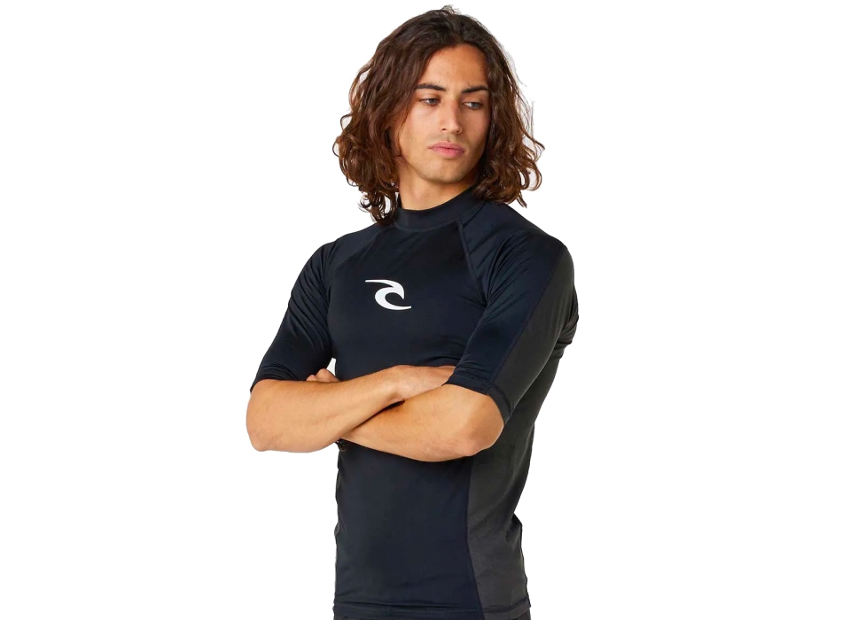 RIP CURL WAVES UV SHORT SLEEVE RASH VEST UPF50+ BLACK 