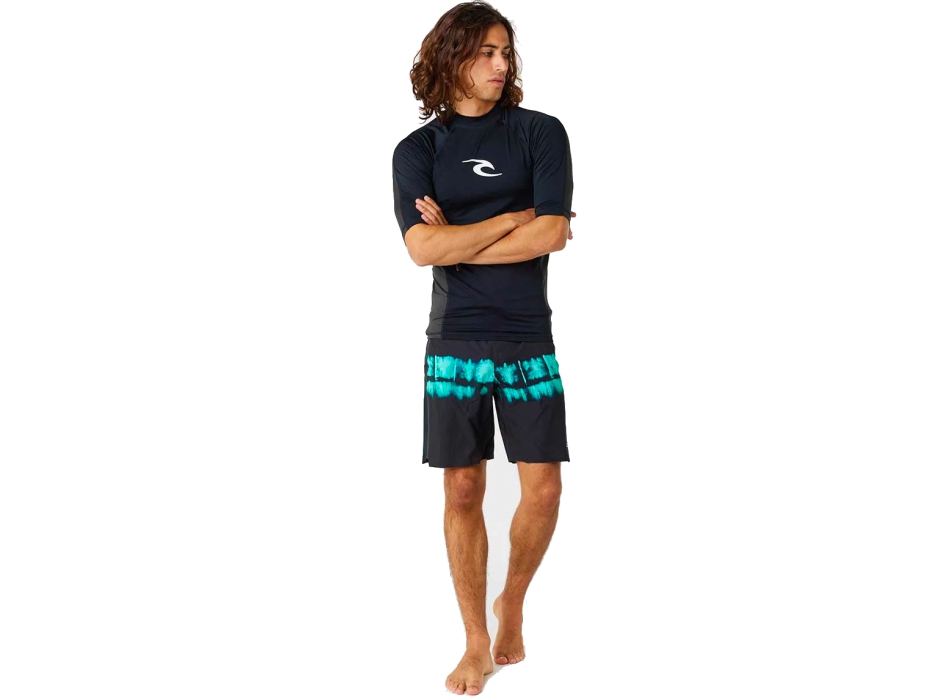 RIP CURL WAVES UV SHORT SLEEVE RASH VEST UPF50+ BLACK 