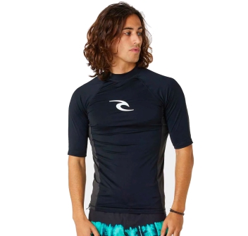 RIP CURL WAVES UV SHORT SLEEVE RASH VEST UPF50+ BLACK 