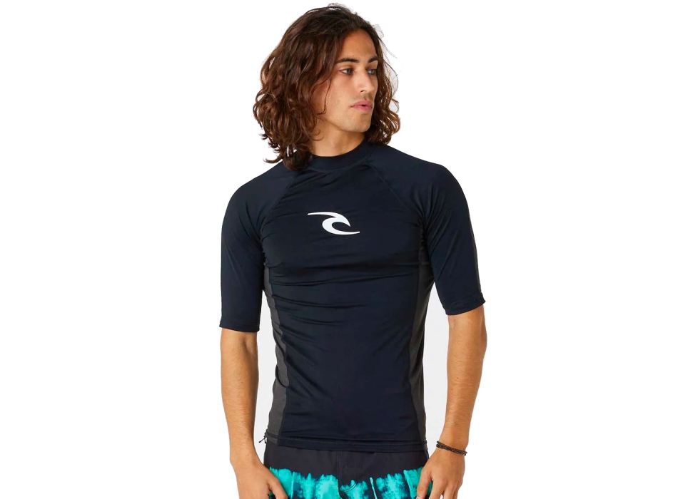RIP CURL WAVES UV SHORT SLEEVE RASH VEST UPF50+ BLACK 