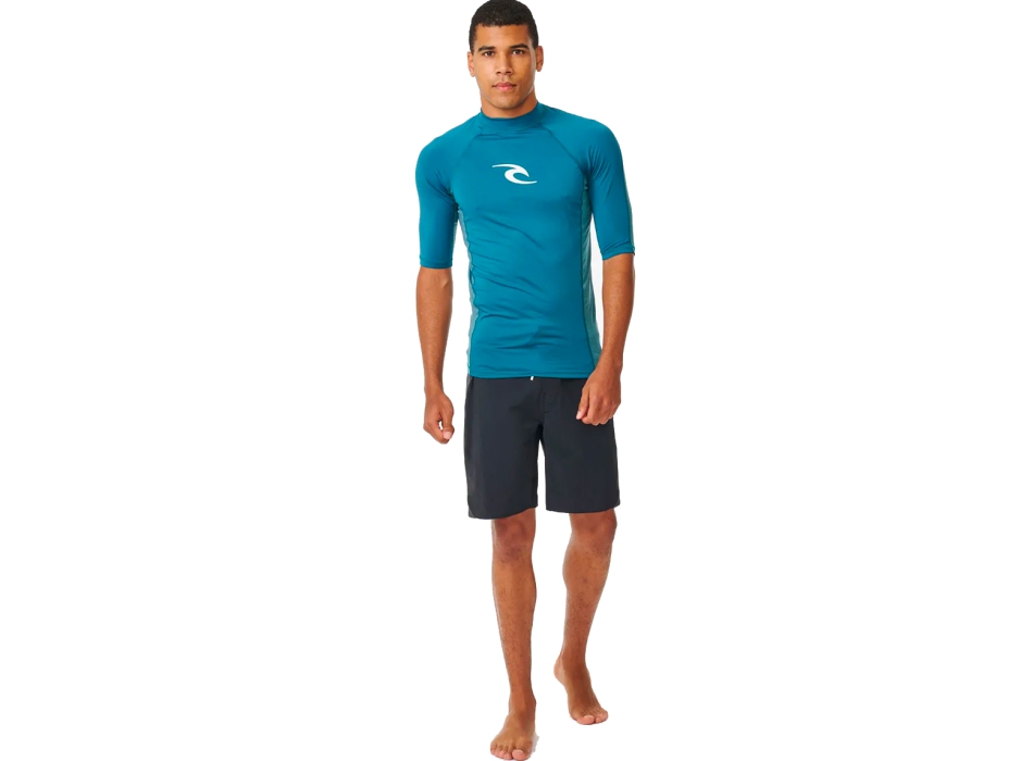 RIP CURL WAVES UV SHORT SLEEVE RASH VEST UPF50+ DEEP OCEAN 